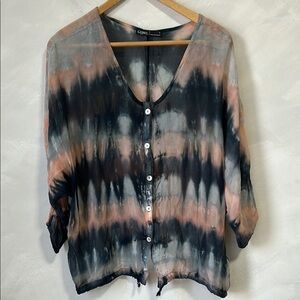 Gypsy 05 made in hollywood 100% silk boho tie dye blouse size small pink blue